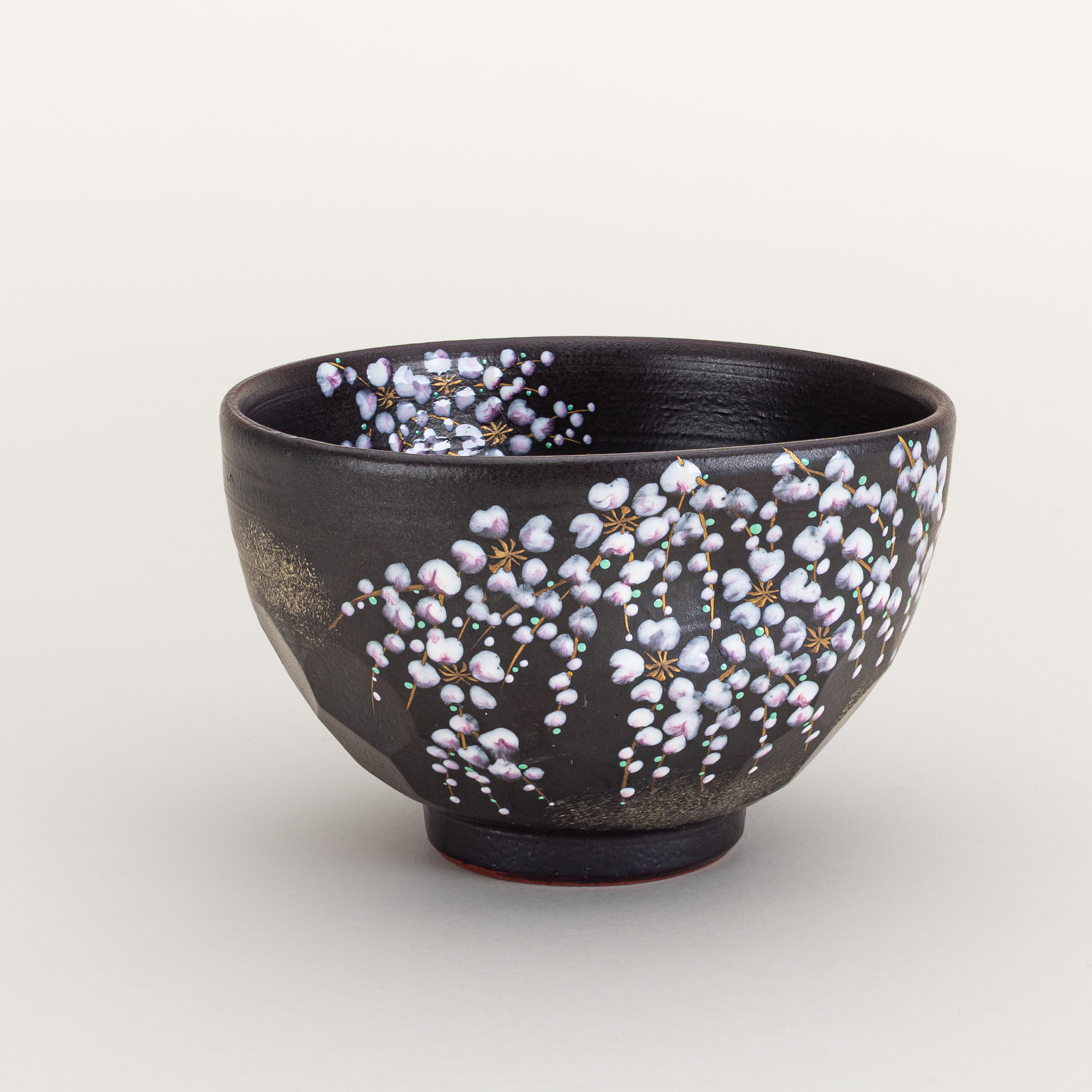 Weeping Cherry Matcha Bowl in Black Earth Glaze