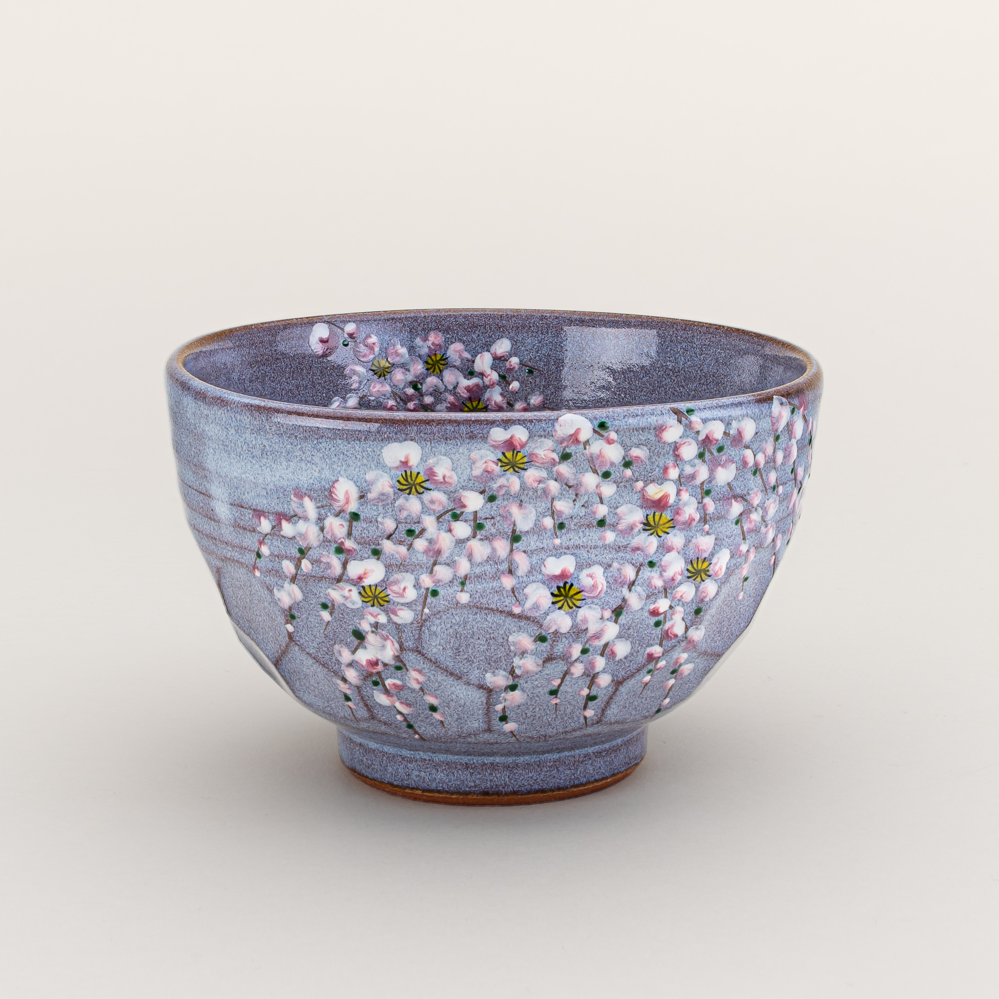 Weeping Cherry Matcha Bowl in Purple Glaze
